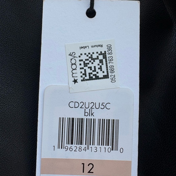 Calvin Klein Women’s Black Chiffon Sleeve Faux Leather Sheath Dress Size 12 NEW - Picture 9 of 9